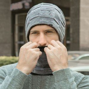 Men's knitted hat Scarf set fleece and thick hat